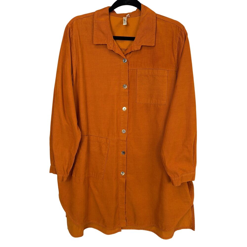 NWT Kleen Savannah Orange Micro Corduroy High Low Shirt Dress S